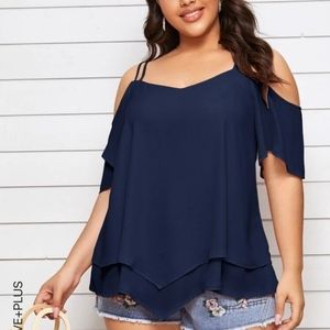 Plus Cold Shoulder Layered Hem Blouse